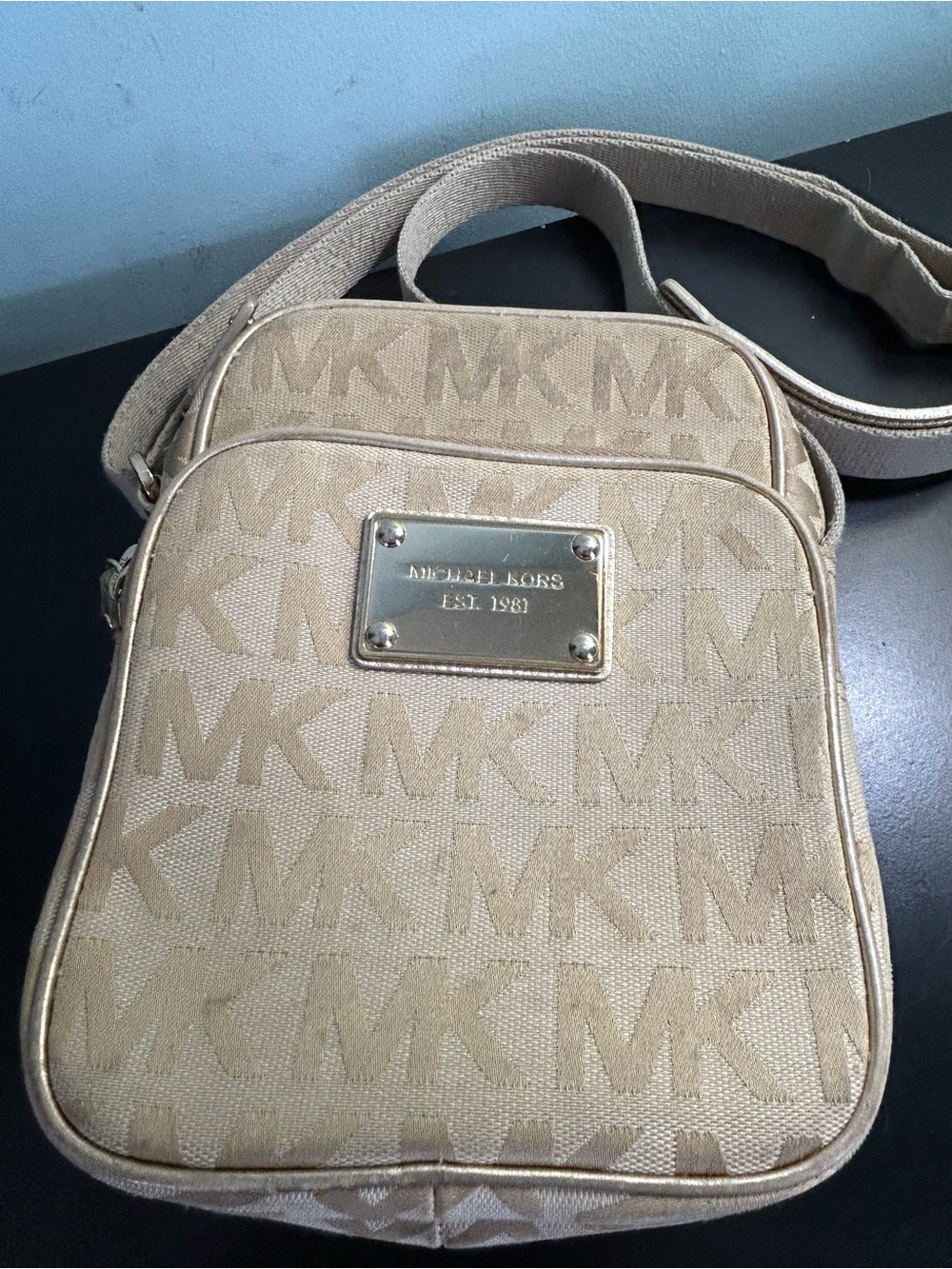 Michael Kors Beige/Tan MK Monogram Crossbody Bag - Picture 2 of 11